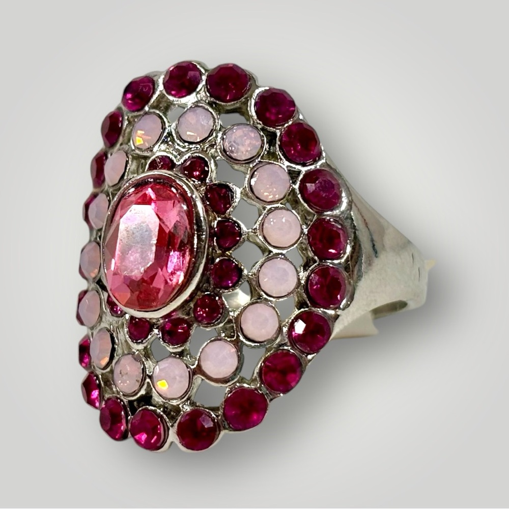 New Sterling Silver 925 Pink Gemstone Cocktail Ring Size 10